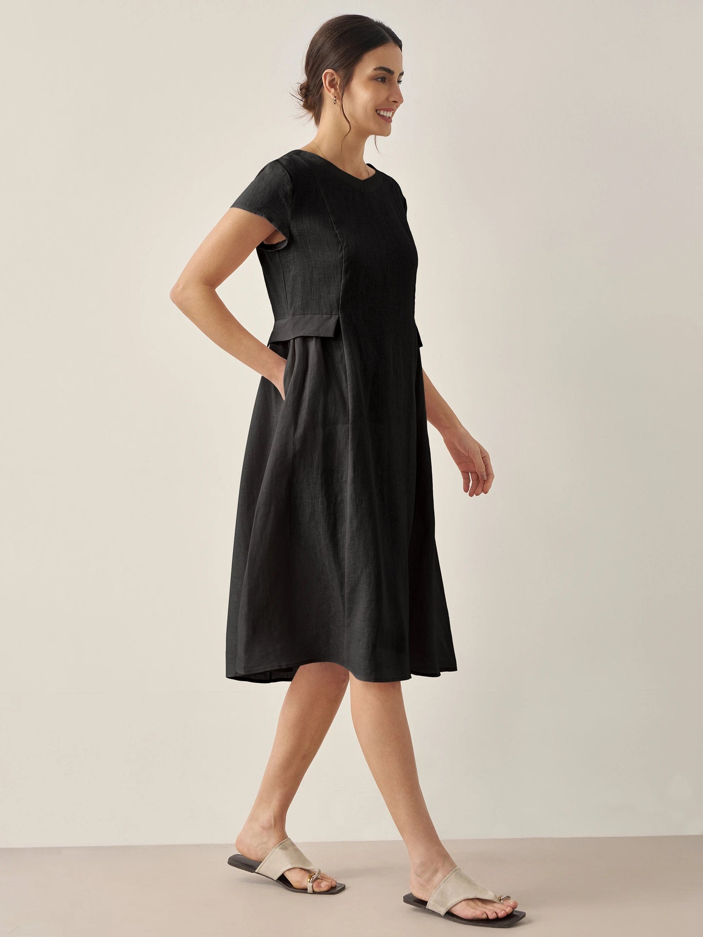 Midi Zomerjurk V-hals Korte Mouwen Zomerse Jurk