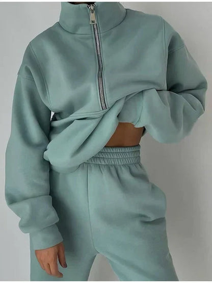 Comfortabele Sweater Set Half Zip voor Elke Dag