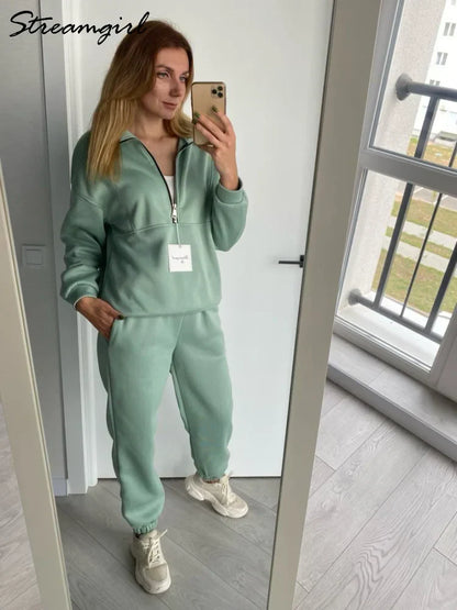 Comfortabele Sweater Set Half Zip voor Elke Dag