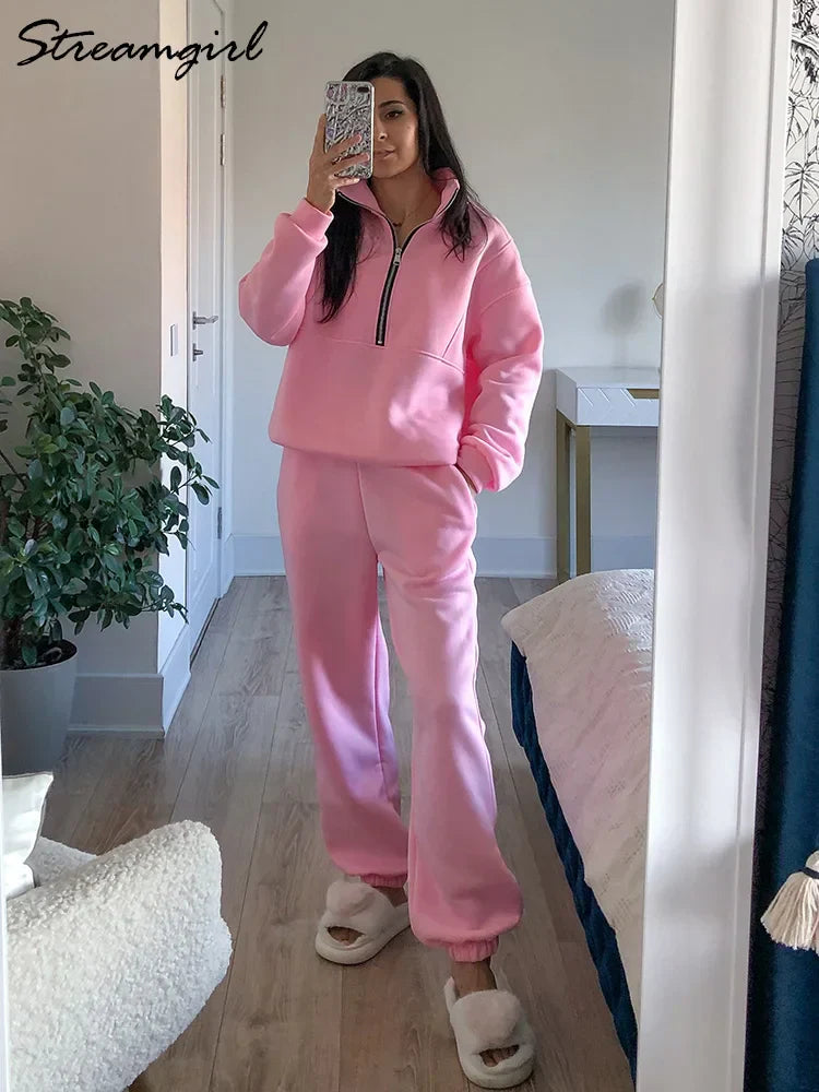Comfortabele Sweater Set Half Zip voor Elke Dag