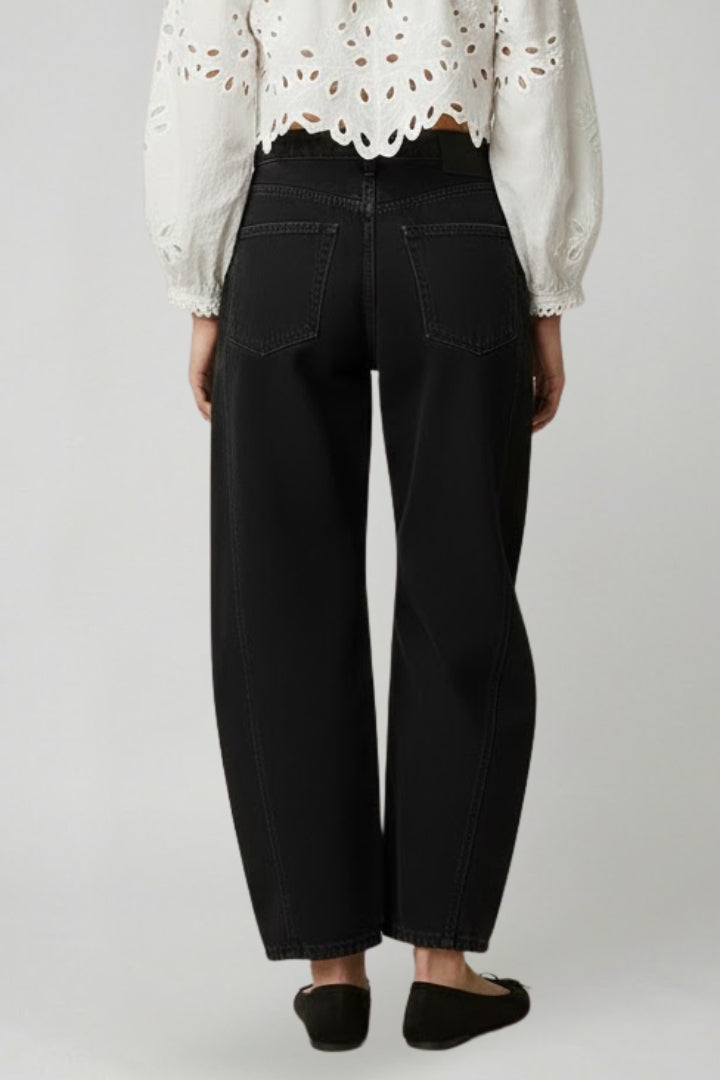 Grijze Dames Jeans High Waist | Wijde Pijpen Denim 4