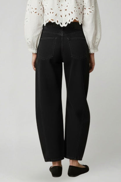 Grijze Dames Jeans High Waist | Wijde Pijpen Denim 4