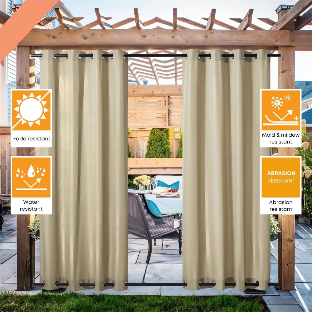 Waterdicht Buitengordijn Zware Stof Windbestendig UV-bescherming Privacy 1 Paneel Taupe Grijs Navy