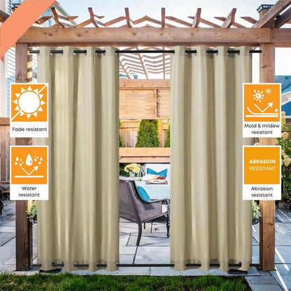 Waterdicht Buitengordijn Zware Stof Windbestendig UV-bescherming Privacy 1 Paneel Taupe Grijs Navy