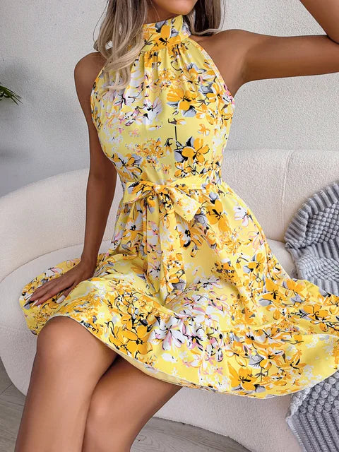Damesjurk met Grote Bloemen en Ruches Zomerjurk