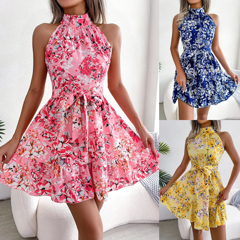 Damesjurk met Grote Bloemen en Ruches Zomerjurk