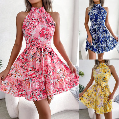 Damesjurk met Grote Bloemen en Ruches Zomerjurk