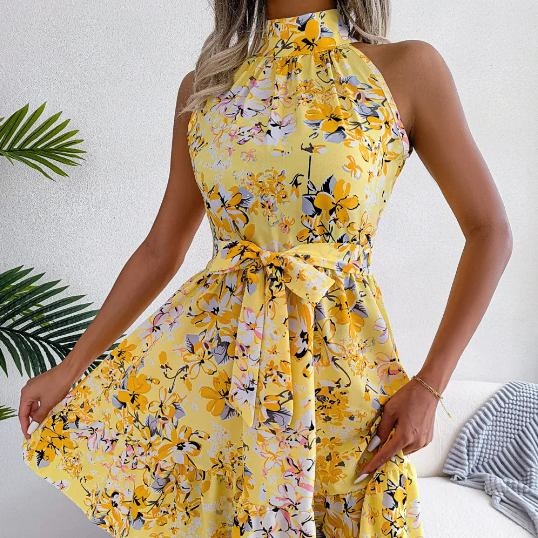 Damesjurk met Grote Bloemen en Ruches Zomerjurk