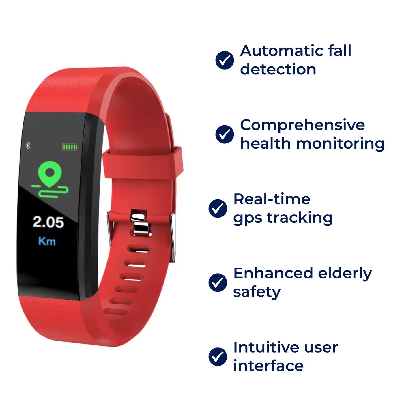 Veiligheidshorloge voor Senioren met Valdetectie GPS Tracker Gezondheidsmeter Hartslagmeting Noodknop
