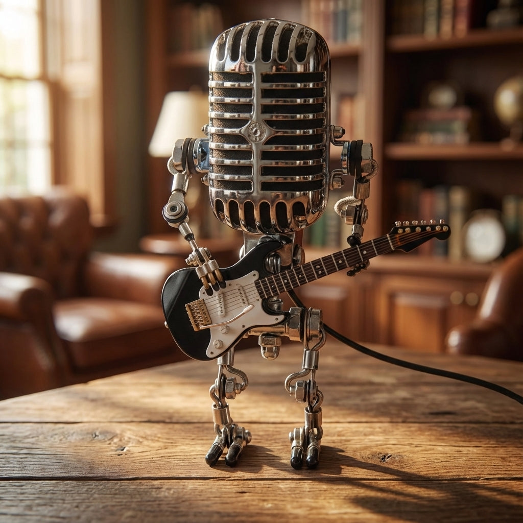 Tafellamp Microfoon Robot Gitaar LED Retro Bureaulamp USB Batterij Slaapkamer Muziek Decoratielamp Cadeau Vintage