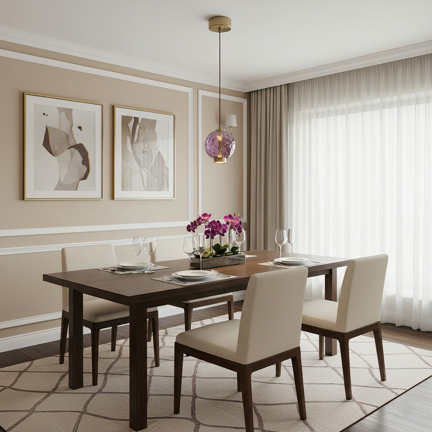 Hanglamp met Gekleurde Glazen Bol – Modern Design voor Eetkamer en Keuken