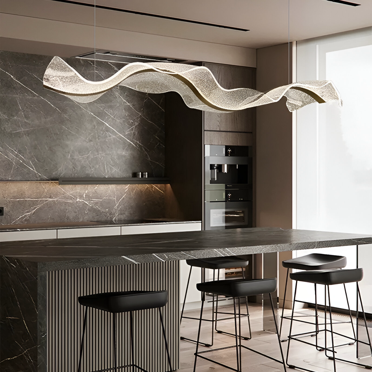 Sculpturale Led Hanglamp Met Handgemaakte Acrylstructuur En Dimbare Verlichting