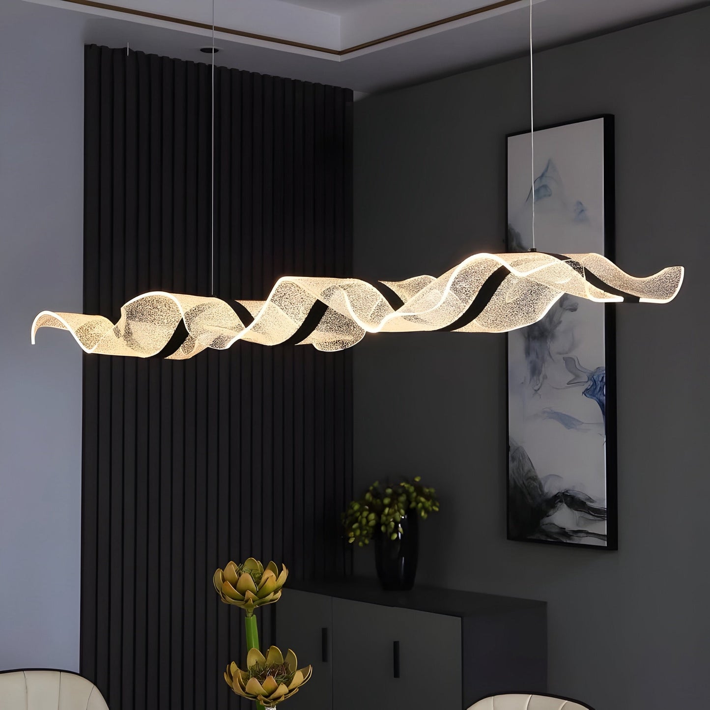 Sculpturale Led Hanglamp Met Handgemaakte Acrylstructuur En Dimbare Verlichting