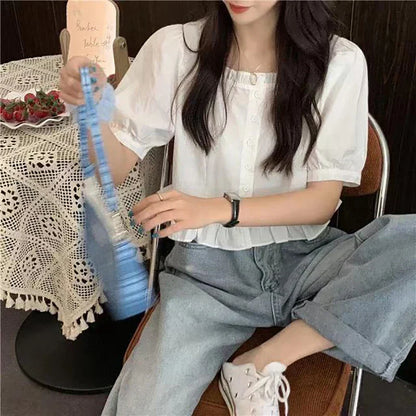 Vrouwelijke Zomer Blouse van Glanzend Katoen