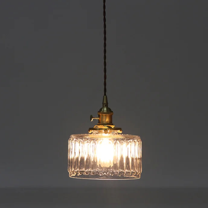 Retro Hanglamp Geribbeld Glas Koper Transparant Grijs E27 Woonkamer Eetkamer Slaapkamer Vintage Industrieel