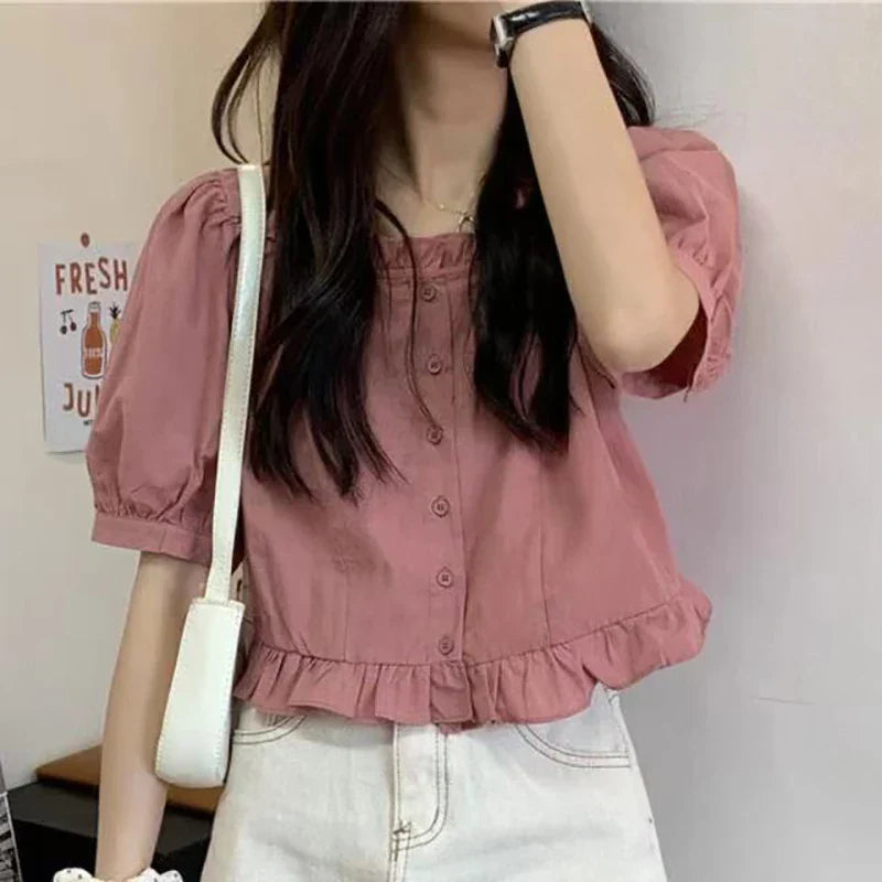 Vrouwelijke Zomer Blouse van Glanzend Katoen - StudioMarella