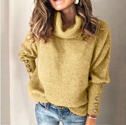 Dames Turtleneck Trui Zwart Hoge Kraag Met Knoopjes