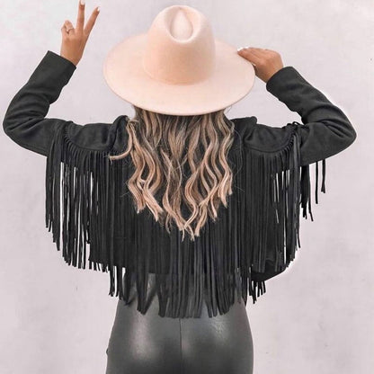 Dames Suède Jas met Franjes Boho Chic Stijl
