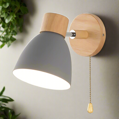 Scandinavische Wandlamp Hout met Trekschakelaar Natuurlijke Stijl Sfeerlicht Woonruimte