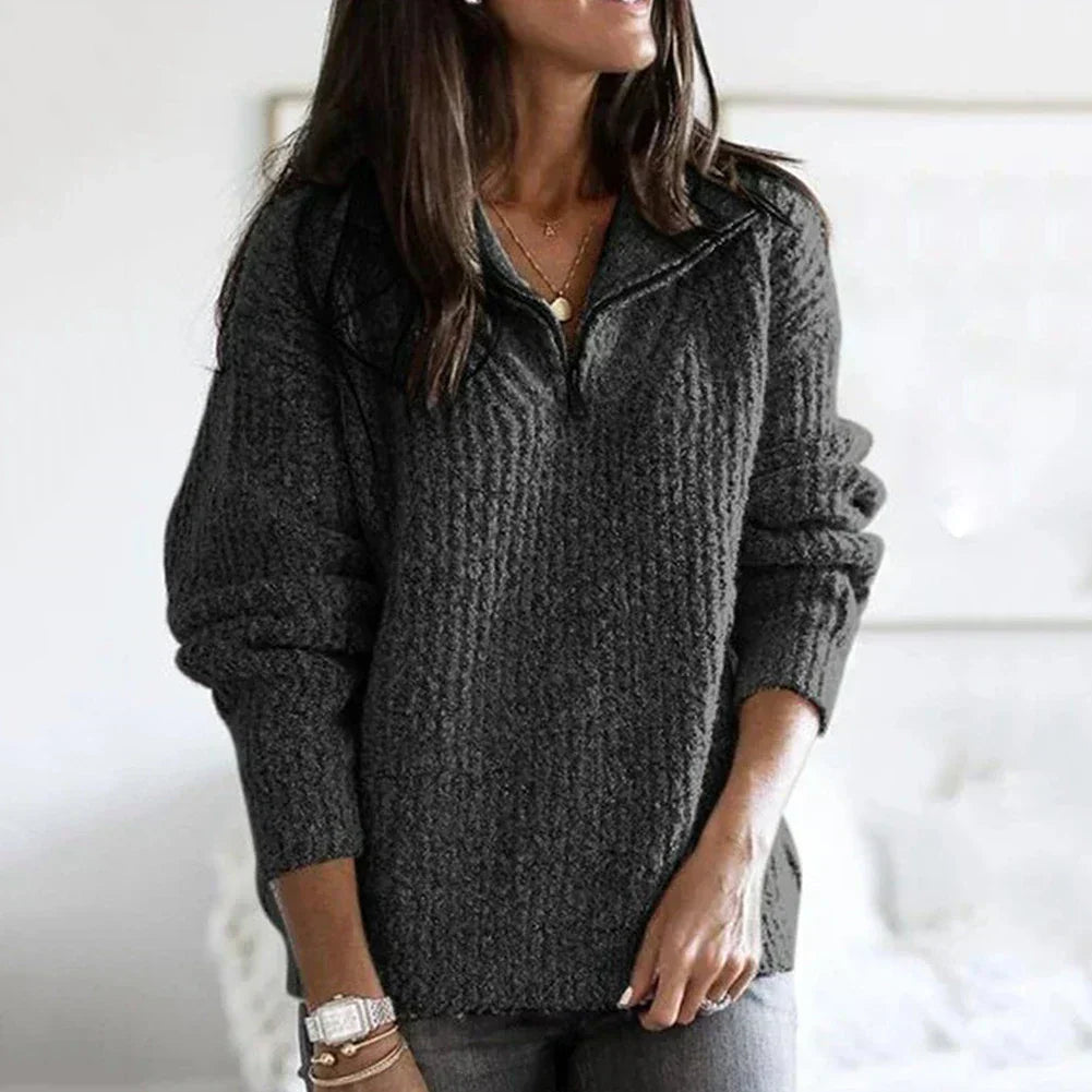 Dames Trui Halfzip Met Textuur en Zachte Structuur
