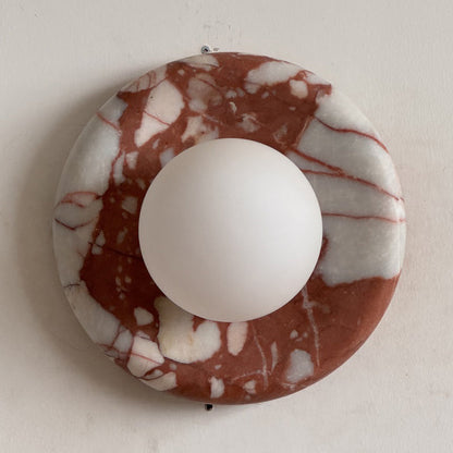 Ronde Design Wandlamp Met Marmeren Achterplaat En Glazen Bol Voor Hal En Slaapkamer