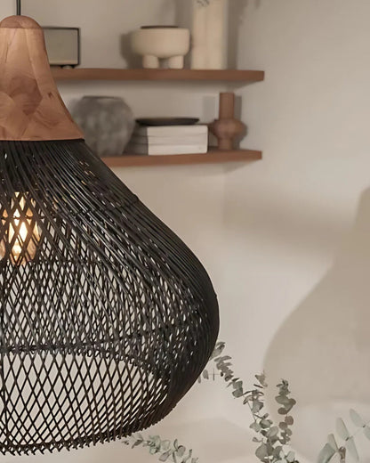 Handgeweven rotan hanglamp in boho stijl – natuurlijke plafondlamp voor eetkamer en woonkamer met warme lichtuitstraling