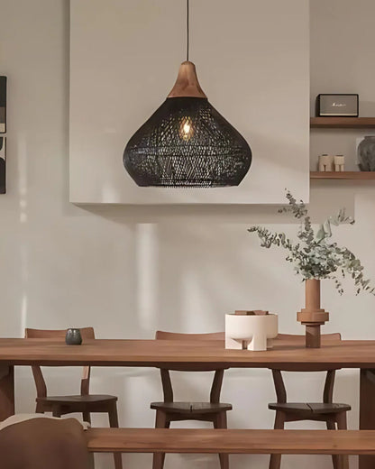 Handgeweven rotan hanglamp in boho stijl – natuurlijke plafondlamp voor eetkamer en woonkamer met warme lichtuitstraling