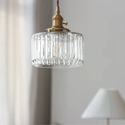 Retro Hanglamp Geribbeld Glas Koper Transparant Grijs E27 Woonkamer Eetkamer Slaapkamer Vintage Industrieel