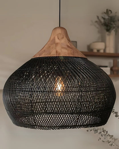 Handgeweven rotan hanglamp in boho stijl – natuurlijke plafondlamp voor eetkamer en woonkamer met warme lichtuitstraling