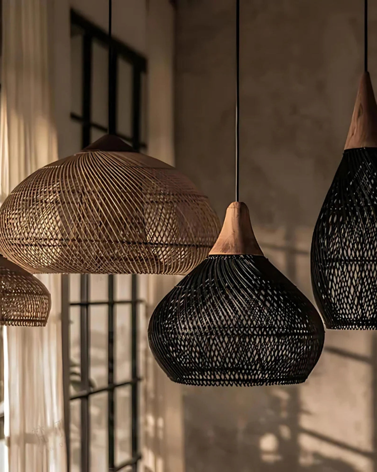 Handgeweven rotan hanglamp in boho stijl – natuurlijke plafondlamp voor eetkamer en woonkamer met warme lichtuitstraling