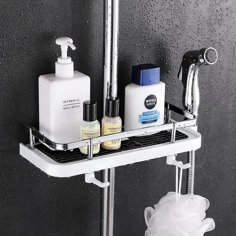 Verstelbare douche organizer voor douchestang zonder boren met haken en snelle waterafvoer