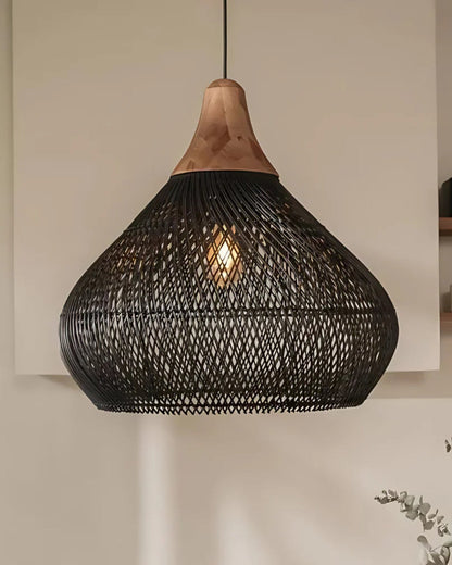 Handgeweven rotan hanglamp in boho stijl – natuurlijke plafondlamp voor eetkamer en woonkamer met warme lichtuitstraling
