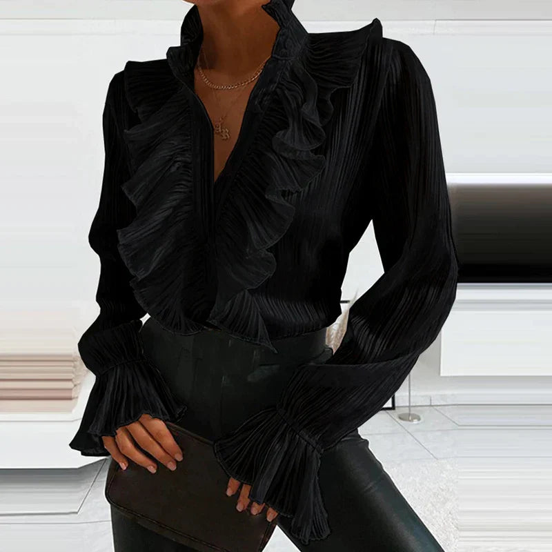 Vrouwelijke Blouse Lange Mouwen Ruffles Stijl