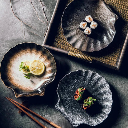 Keramische Schelpvormige Borden Wit Zwart Bruin Servies Coastal Dining