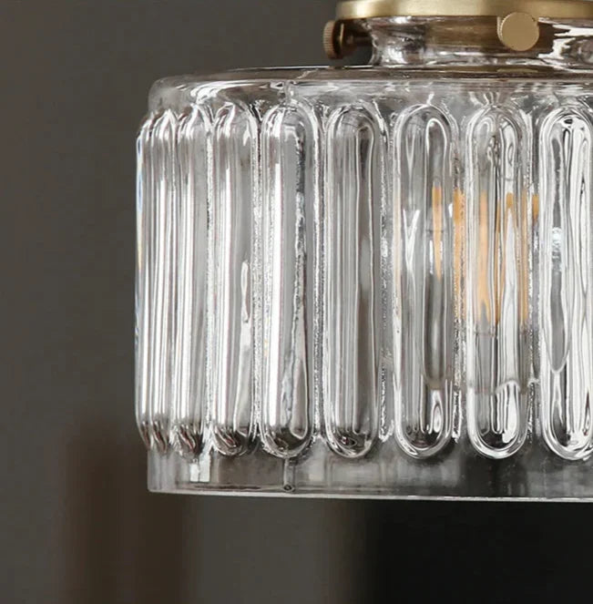 Retro Hanglamp Geribbeld Glas Koper Transparant Grijs E27 Woonkamer Eetkamer Slaapkamer Vintage Industrieel