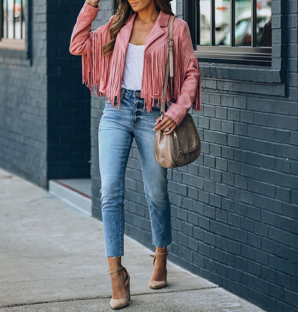 Leren Jasje Fringe Stijlvol Trendy