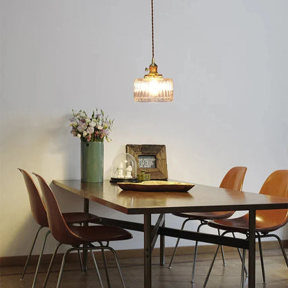 Retro Hanglamp Geribbeld Glas Koper Transparant Grijs E27 Woonkamer Eetkamer Slaapkamer Vintage Industrieel