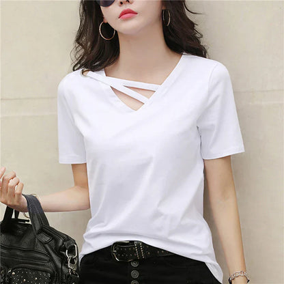 Vrouwen T-Shirt Zomer Losse Fit V-Hals