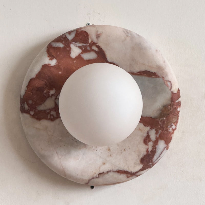 Ronde Design Wandlamp Met Marmeren Achterplaat En Glazen Bol Voor Hal En Slaapkamer