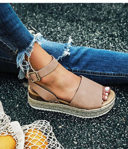Dames Plateau Sandalen met Verstelbaar Enkelbandje | Zomerse Sleehak Schoenen met Open Teen voor Dagelijks Gebruik
