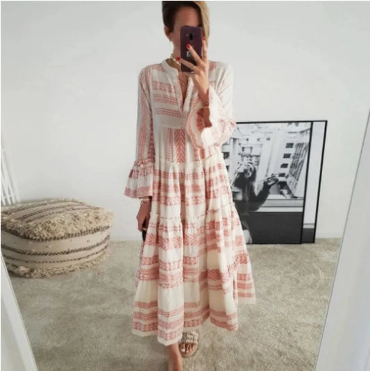Vrouwelijke Jurk met Geometrische Patronen Trendy Korte Mouw - StudioMarella