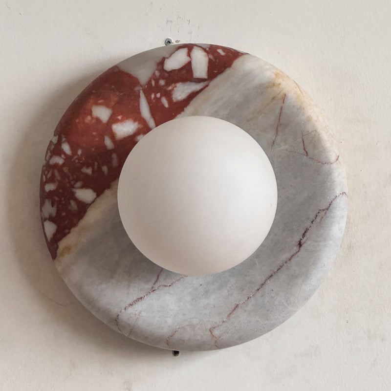 Ronde Design Wandlamp Met Marmeren Achterplaat En Glazen Bol Voor Hal En Slaapkamer