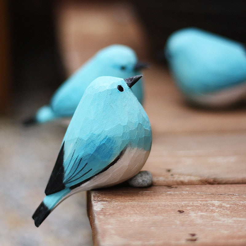 Handgesneden Houten Vogelfiguurtje Scandinavische Stijl Roodborstje Decoratie