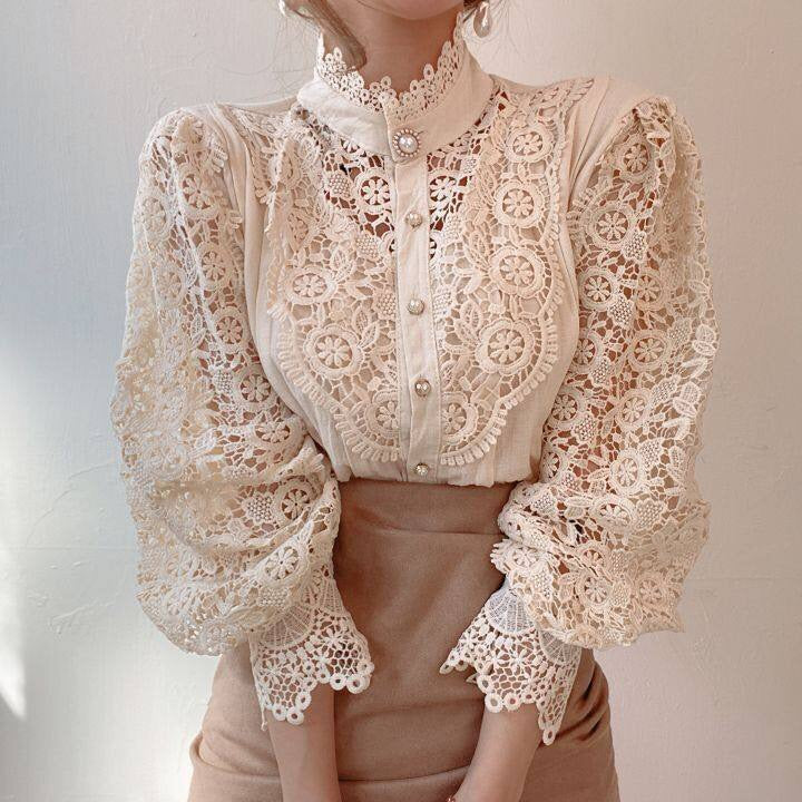 Vrouwelijke Kanten Blouse Elegant Wit - StudioMarella
