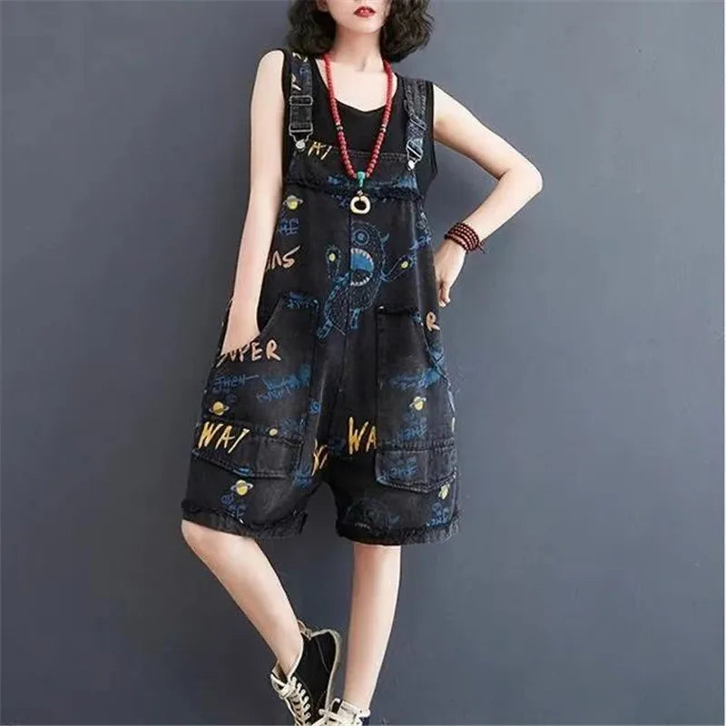 Zomer Overall Denim Shorts Bluzy Jurk