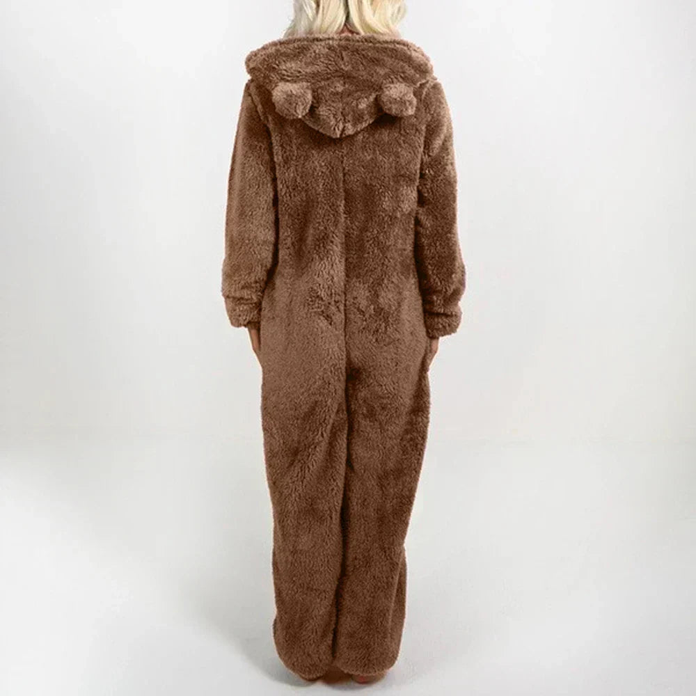 Dames Teddy Onesie Zacht met Beren Oortjes Comfortabele Pyjama