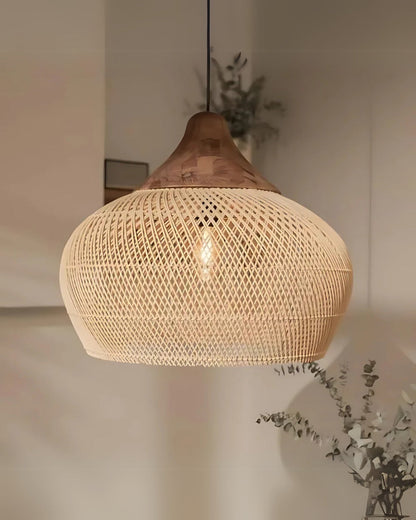 Handgeweven rotan hanglamp in boho stijl – natuurlijke plafondlamp voor eetkamer en woonkamer met warme lichtuitstraling