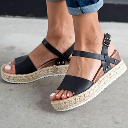 Dames Plateau Sandalen met Verstelbaar Enkelbandje | Zomerse Sleehak Schoenen met Open Teen voor Dagelijks Gebruik