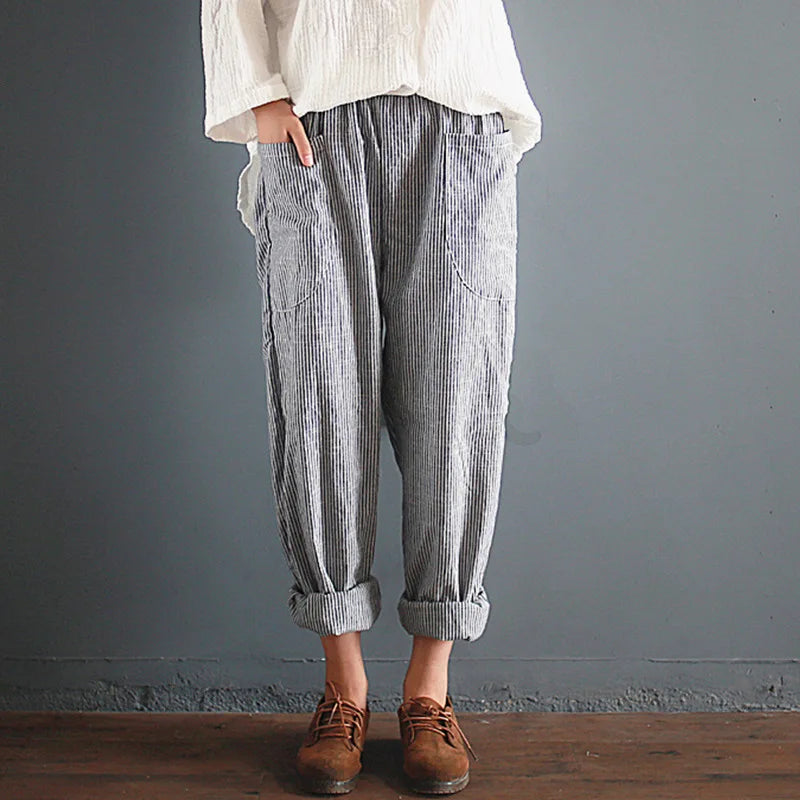 Vrouwelijke Linnen Broek Zomer Comfortabel Oversized Katoen - StudioMarella