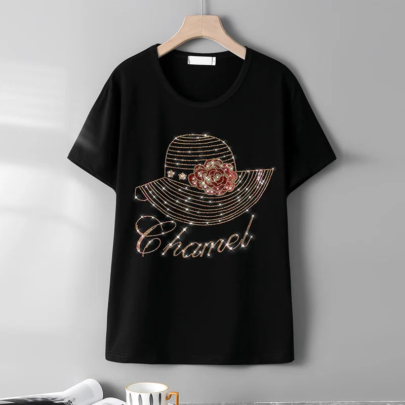 Zomer T-shirt met Glitter Effect Diamond Motief - StudioMarella